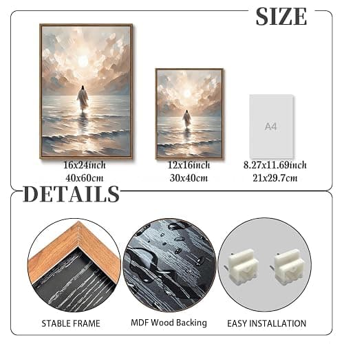 KISSFOX Jesus Canvas Wall Art Jesus Walking On Water Framed Wall Art Christian Religious Modern Serenity Prayer Canvas Art Prints Artwork For Prayer Room Living Room Bedroom Kitchen, 12x16 inch thumbnail 3