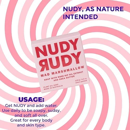 Nudy Rudy Mad Marshmallow Soap Bar Puck, Made with Organic Shea Butter and Rose Hip Oil, Triple Milled Bar, No Harsh Ingredients, All Skin Types, 4.2 oz, Made in Australia thumbnail 5
