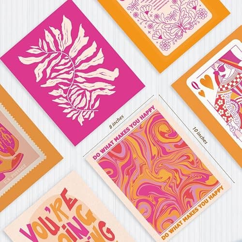 6 PCs Pink and Orange Wall Art Prints Preppy Wall Decor Preppy Stuff Funky Trendy Poster Modern Girly Painting for College Drom Apartment Living Room Girls Bedroom Home Decorations thumbnail 2