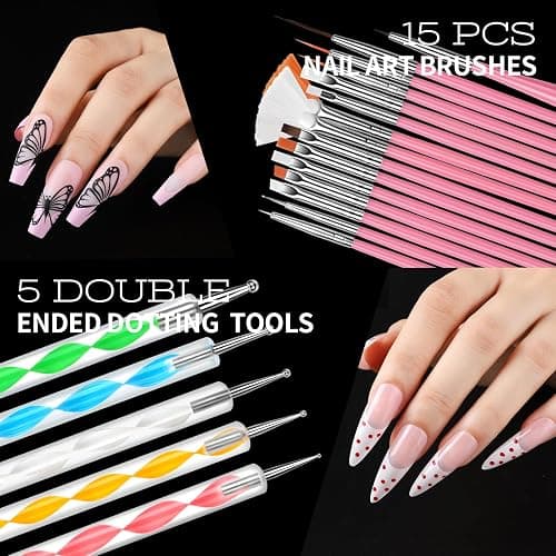 Teenitor Nail Charms and Nail Art Tools Set, Nail Art Kit with 5 Boxes of 3D Nail Charms and Gems Rhinestones, 15 Pcs Nail Art Brushes, 5 Pcs Nail Dotting Tools, 2 Set of Nail Stand thumbnail 6