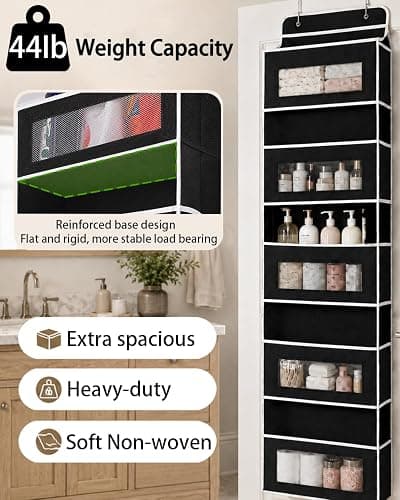 UFORU Over The Door Organizer Storage, 5 Tiers Large Capacity Door Hanging Organizer Shelf, 44lb Heavy-Duty Behind the Door Storage for Closet, Bathroom, Nursery, Bedroom, Shoes, Black thumbnail 5