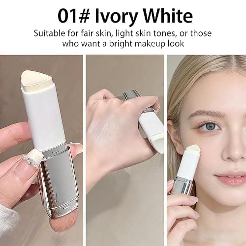 2 in 1 White Korean Color Changing Foundation Stick with Brush, Cover Cream Stick Foundation, Moisturizing Long-Lasting Hydration Makeup, Light Coverage Concealer, (01-Ivory White) thumbnail 2