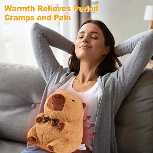 Ditucu Original Capybara Microwavable Weighted Stuffed Animal 2 Lbs Heated Capibara Plush for Warmth Comfort Period Cramps Pain Plushies Toys Gifts for Kids Dark Brown 9 inch thumbnail 4