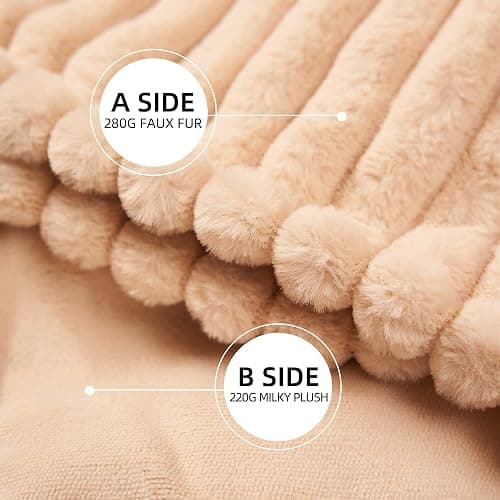 Gotcozy Electric Blanket Heated Throw 50''X60''- Ribbed Faux Fur Heated Blanket with 4 Heating Level & 3 Hour Auto Off Heating Blanket, ETL&FCC Certified Machine Washable(Eggnog) thumbnail 3