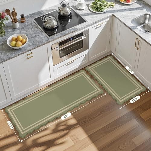 KIMODE Anti Fatigue Mats for Kitchen Floor 17"x47"+17"x29", Farmhouse Kitchen Rugs Sets of 2, Cushioned Kitchen Floor Mat Non Skid, Memory Foam Kitchen Mat for Laundry Office Sink Desk Olive Green thumbnail 2