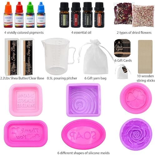 MuseLuxe Soap Making Kit for Adults & Kids - Soap Making Supplies with Melt and Pour - Base,6 Silicone Molds, Colorant,Fragrances,Dried Flowers,Gift Card,DIY Craft Kit for Beginners thumbnail 2