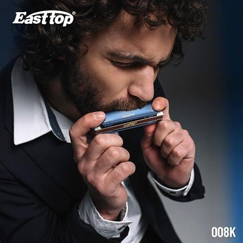 East Top Harmonica in C,10 Holes Mouth Organ Diatonic Harmonica C Key with Blue Case, T008K Standard Harmonicas For Adults, professionals, beginners and students thumbnail 6