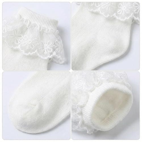 VINIKNIKA 6 Pairs Baby Girls Socks - Newborn Ruffle Lace Princess Frilly Knit Cotton Socks thumbnail 5