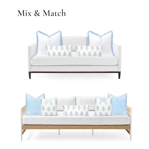 Hofdeco Premium Coastal Grandmillennial Patio Indoor Outdoor Lumbar Pillow Cover Only, 12"x26" Water Repellent for Backyard, Couch, Poolside, Baby Blue Print Flower thumbnail 4