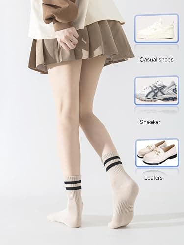 YUWELL Womens Striped Crew Socks, Cotton Cozy Casual Socks for Women 4 Pairs, Size 5-10 thumbnail 4