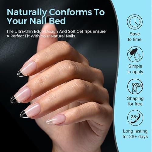 TOMICCA 510Pcs Short Almond Soft Gel Nail Tips – Full Cover Clear False Nails Press On, Pre-Shaped for Nail Extensions DIY Manicure, 15 Sizes thumbnail 2
