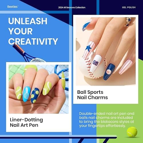 beetles Gel Polish Set, 20 Color Pink Yellow Green Red Blue Gel Nail Polish Blokecore Collection with Sports Nail Charms Base Top Coat and Double-ended Brush DIY Home Rainbow Nails thumbnail 2