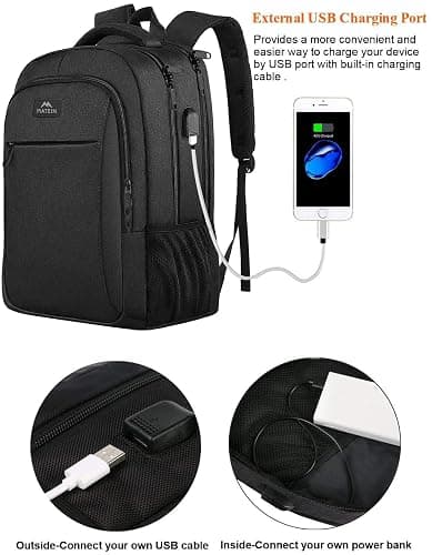 MATEIN Business Laptop Backpack, 15.6 Inch Travel Laptop Bag Rucksack with USB Charging Port, Water-Resistant Bag Daypack for Work College Computer Men Women Backpack, Black thumbnail 3