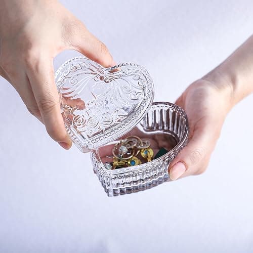 Gaolinci Crystal Glass Heart-Shaped Storage Box Embossed Jewelry Box Candy Box with Lid thumbnail 2