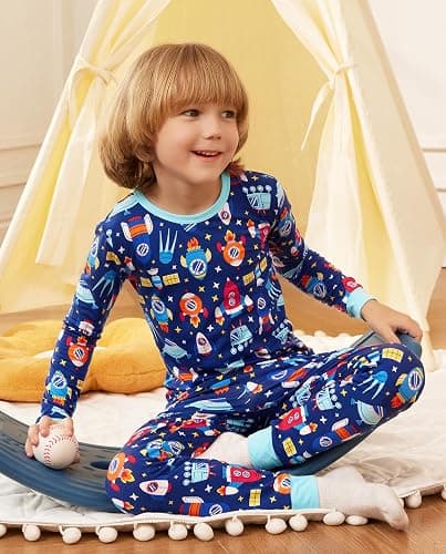 babee Reshinee Bamboo Viscose Toddler Pajamas Boys Girls Baby 12M-8Y Pjs Sets Kids 2pcs Long-Sleeve Snug fit Sleepwear thumbnail 2