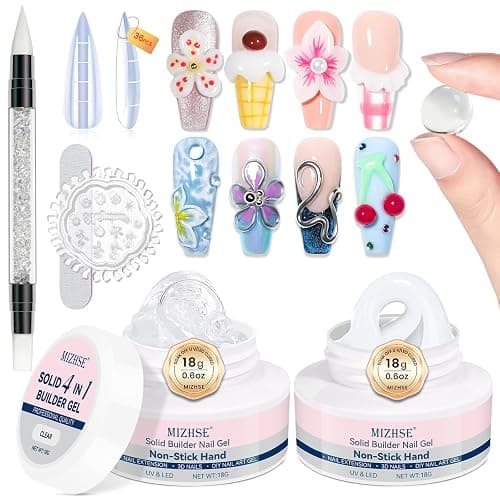 MIZHSE 2 Colors Solid Builder Gel for Nails: Non-sticky Hard 3D Sculpting Gel for Nail Art for Molding Soak Off U V LED Starter Kit DIY Home Salon - Image 1