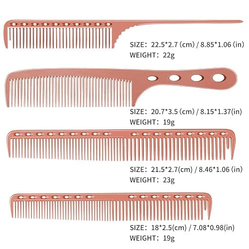 Professional Barber Aluminum Comb Set for Dressing, Cutting Hair, and Styling: Long/Short Hair Combs, Handle, and Tail Comb (Rose Gold) thumbnail 4