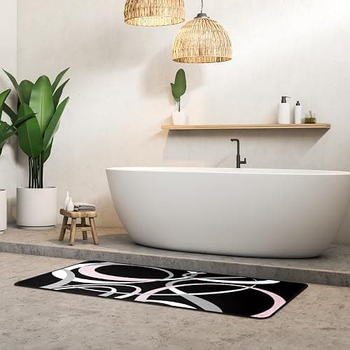 Maasechs 3 Pcs Pink and Black Kitchen Rug and Mat Set Geometric Floor Mat | Non Slip Washable, Modern Abstract Runner Rug, Minimalist Kitchen Decor Accessories for Home Office Bathroom, 17"x29"+17"x47" thumbnail 7