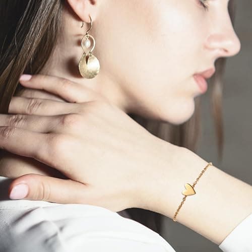 2pcs Matching Heart Bracelets, Gold Plating Delicate Love Friendship Chain Adjustable Jewelry Bracelets Heart Bracelet Set Gift for Women as Prom Accessories Anniversary (Gold) thumbnail 5