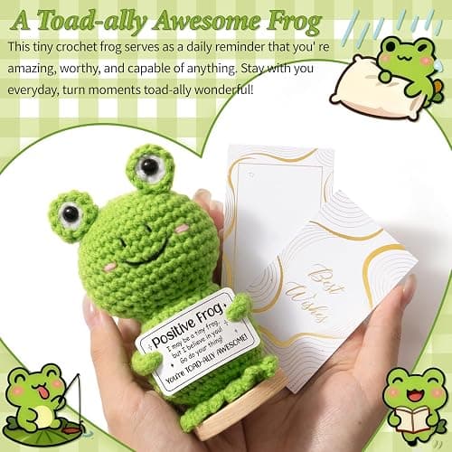 Emotional Support Crochet Positive Frog Inspirational Cheer Up Gifts for Women, Handmade Positive Crochet Gift Thank You Birthday Valentines Teacher Appreciation Gifts for Coworker Nurse Mom Friends thumbnail 3