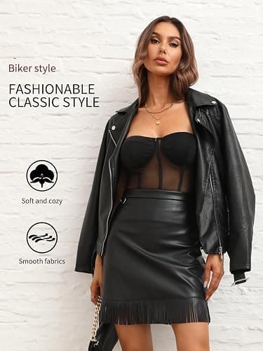 BELLIVERA Veste en faux cuir pour femmes - Manteau Moto Bike thumbnail 2