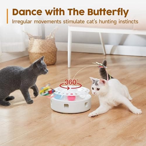 Potaroma Cat Toys 3in1 Automatic Interactive Kitten Toy, Fluttering Butterfly, Moving Feather, Track Balls, Dual Power Supplies, USB Powered, Indoor Exercise Kicker (Bright White) thumbnail 3