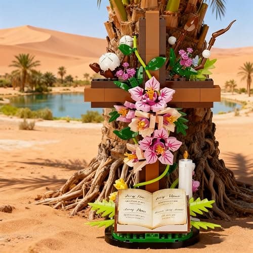 BGGJJ The Cross Flower Building Block Set,DIY Plastic Floral Bible Cross Flower Building Set Easter Decor Adult Home Spiritual for Women and Mothers Adults Construction Play thumbnail 5
