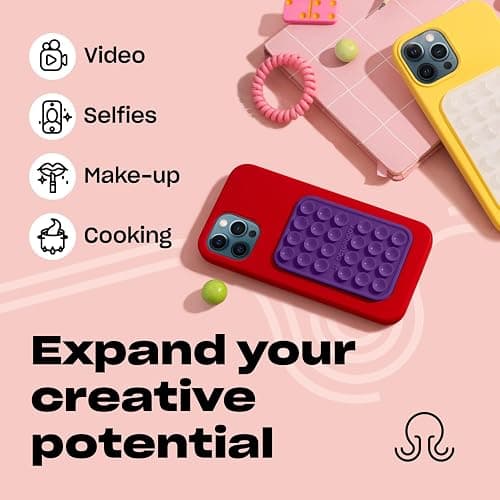 OCTOBUDDY Classic - Silicone Suction Phone Case Adhesive Mount - Hands-Free, Strong Grip Holder for Selfies & Videos - iPhone & Android Compatible - 2.25″ x 3.25″, Wisteria thumbnail 5