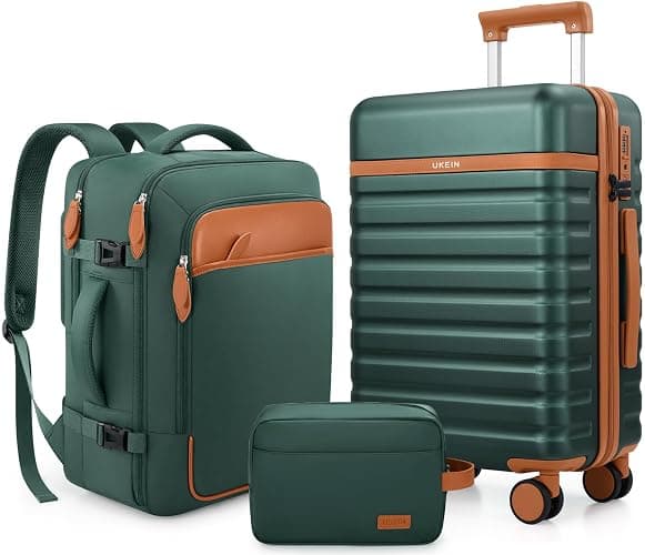 UKEIN Luggage Sets 3Piece, Carry On Luggage 20in Suitcase Set With Backpack | Carry On Suitcase with Spinner Wheels,PC Durable Hardside with TSA Lock,YKK Zippers,22x14x9 Airline Approved For Travel - Image 1