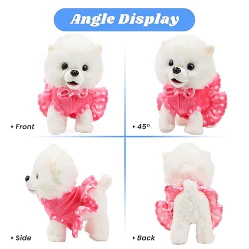Hopearl Walking Pomeranian Interactive Electronic Pet Dog Toy Remote Control Leash Animated Puppy Nodding Barking Wagging Tail Gifts for Toddlers Birthday, White, 10'' thumbnail 4