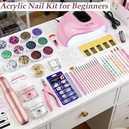 Acrylic Nail Kit for Beginners with Everything Practice Tools Set Gift | Complete Nail Starter Set with Drill U V Lamp Acrylic Powder French Tips Glitter Powder Decorations for Women Home Salon DIY thumbnail 8