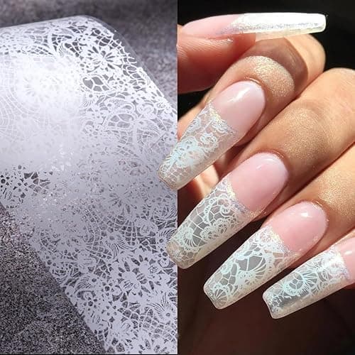 SILPECWEE 20 Rolls Lace Nail Foil White and Black Nail Transfer Foil Flower Nail Art Foils Decals Holographic Foils for Nails Manicure Stickers for DIY Acrylic Nails Decoration thumbnail 2