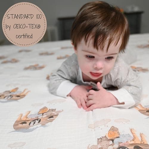 LollyBanks Muslin Swaddle Blanket | 100% Muslin Cotton | Gender Neutral Newborn and Baby Nursery Essentials for Girls and Boys, Registry | Noah's Ark Print thumbnail 8