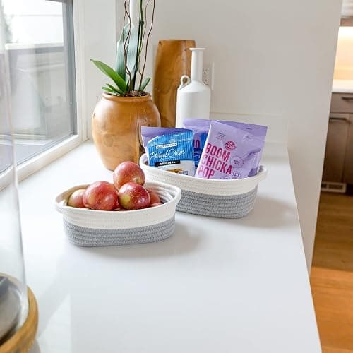 NaturalCozy 5-Piece Rectangle Storage Basket Set- Natural Cotton Rope Woven Baskets for Organizing! Small Basket for Montessori, Baby Nursery, Dog Toy Baskets, Cat Toy Box, Bathroom Organization Bin thumbnail 2