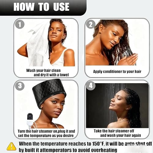 Hair Steamer for Natural Hair (Home Use) - 10-Speed Temperature Control, Fast Heating & Deep Strand Nourishment Heat Cap thumbnail 3