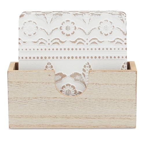 Juvale Wooden Coasters Set of 6-3.8 in, White, Square, Farmhouse Style - Coaster Holder for Coffee Table & Bar Decor - Kitchen & Living Room Decor thumbnail 6