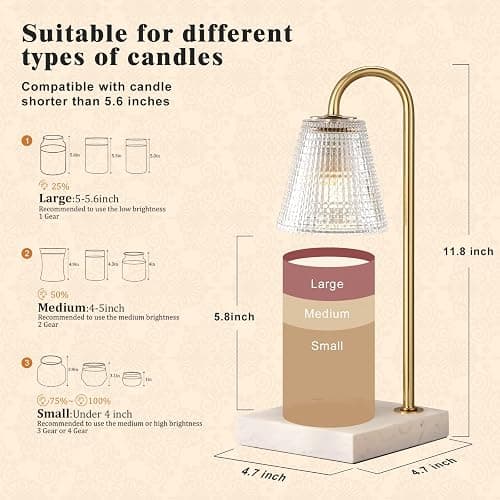 Hong-in Modern Gold and Marble Candle Warmer Lamp with Textured Glass Shade, Elegant Candle Lamp for Bedroom Living Room Kitchen, Luxury Home Decor Accent Lamp,Birthday Gift for Women thumbnail 2
