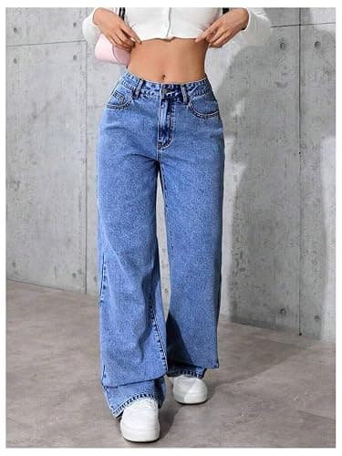 GORGLITTER Girl's Cute Baggy Wide Leg Jeans Elastic High Waisted Denim Pants Bottoms with Pockets thumbnail 4