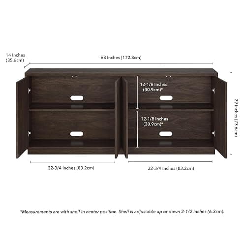 Henn&Hart 68" Fluted Sideboard Buffet Cabinet, Modern Ribbed Wooden Credenza with 4 Doors, Adjustable Shelves, and Cable Management Cut-Outs for Dining Room, Living Room or Entryway, Warm Brown thumbnail 3
