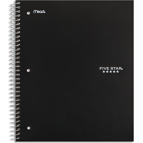 Five Star Spiral Notebook + Study App, 5 Subject, Wide Ruled Paper, 8" x 10-1/2", 200 Sheets, Fights Ink Bleed, Water Resistant Cover, Black (72045) thumbnail 9