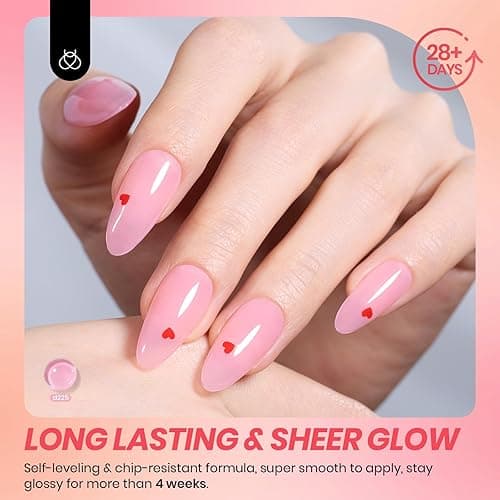 Beetles Jelly Gel Nail Polish Set, 6 Colors Jelly Nude Pink Gel Polish Kit Neutral Sheer Shimmer Glitter Translucent Effect Soak off Uv Nail Concealer DIY Manicure Spring Summer Gift for Women thumbnail 5