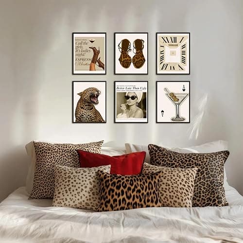 Mynotix Vintage Leopard Poster Set of 6, Trendy Cheetah Y2K Wall Art, Fashion Martini Wall Decor Preppy Girl Canvas Paintings Prints Artwork for Living Room Bedroom Dorm 8x10 inch Unframed thumbnail 2
