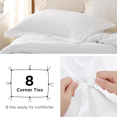 Bedsure Duvet Cover Twin/Twin XL Size for Kids- Extra Soft Double Brushed Bedding Set with Zipper Closure, 2 Pieces, Includes 1 Duvet Cover (68"x90") & 1 Pillow Sham, Comforter Not Included, White thumbnail 8