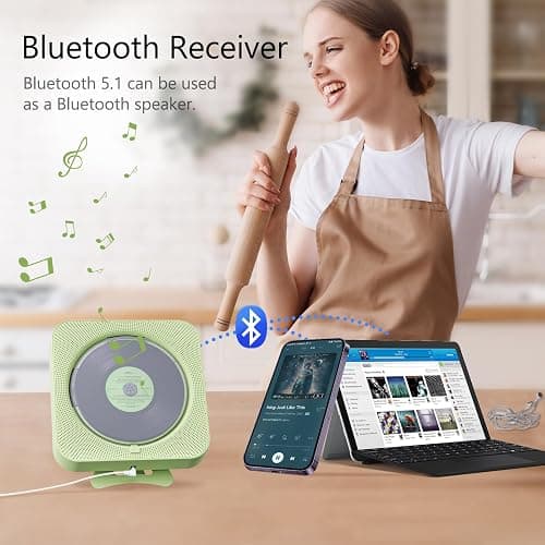 MICOCIOUS Portable CD Player with Bluetooth Desktop CD Player for Home CD Music Players with Remote Control,Timer,Built-in Dual Speakers with LED Display Home Audio Boombox FM Radio (Green) thumbnail 2
