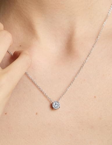 Wssxc Plated Crystal Solitaire 1.5 Carat (7mm) Cubic Zirconia Dainty Choker Necklace | Gold Necklaces for Women thumbnail 5