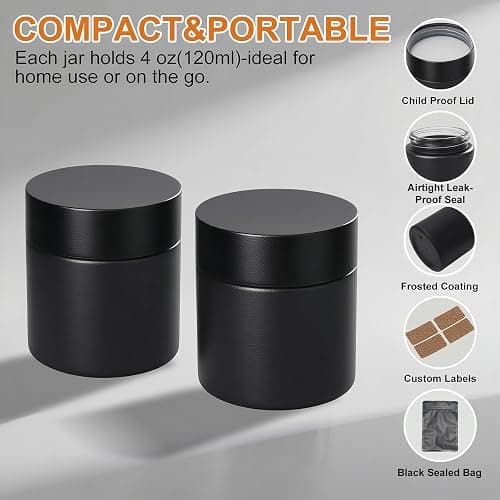Soluimarex Smell Proof Jar(4 oz),4 Pack Air Tight Herb Container,Thick UV Resistant Jar with Child-Resistant Lid,Black Glass Storage Jars for Coffee/Herb/Tea thumbnail 5