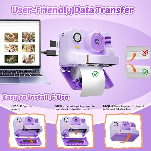Instant Print Camera for Kids, App Printing, 1080P Video, Dual-Lens Selfie Digital Camera with 32G SD, Christmas Birthday Gifts for Girls Boys 4 5 6 7 8 9 10 11 12 Year Old, Toddler Toy_Purple thumbnail 7