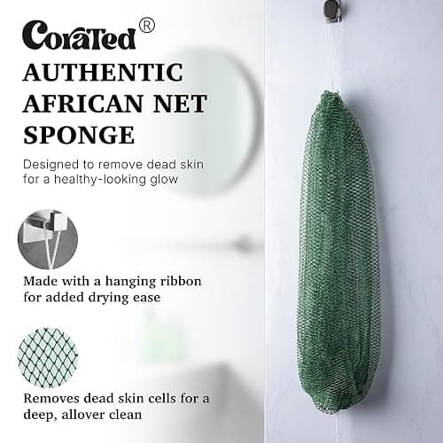 CORATED African Net Sponge Authentic, Shower Loofah Exfoliating Bath Sponge, Body Scrubber for Women and Men Daily Use Body Care, Travel Portable Bath Accessories Spa Gifts thumbnail 2