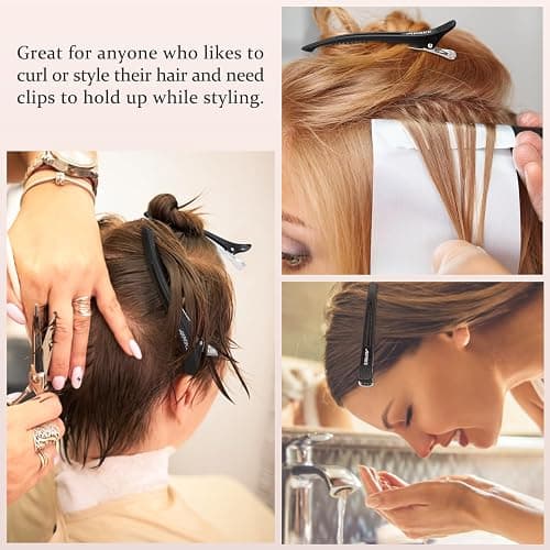 AIMIKE 6pcs Professional Hair Clips for Styling Sectioning, Non Slip No-Trace Duck Billed Hair Clips with Silicone Band, Salon and Home Hair Cutting Clips for Hairdresser, Women, Men - Black 4.3” Long thumbnail 6
