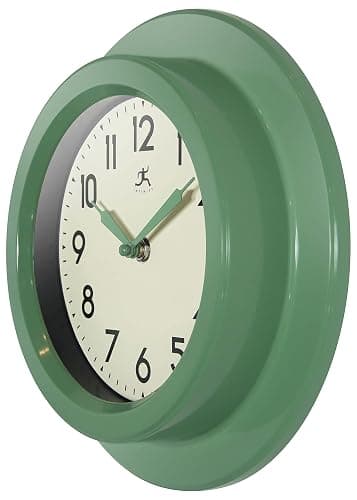Infinity Instruments 9.75 Inch Retro Escape Midcentury Modern Indoor Round Non-Ticking Silent Battery Operated Easy to Read Wall Clock for Living Room, Bedroom, Kitchen, Home Office, Green thumbnail 6